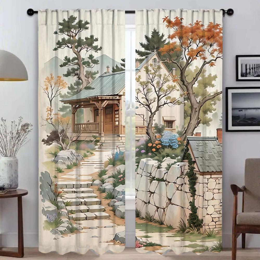 Cortinas Mosquiteiras 2 Peças The Autumn Days Shades Cortinas de Interior para Sala de Estar Tule para Quarto Cortina Blackout