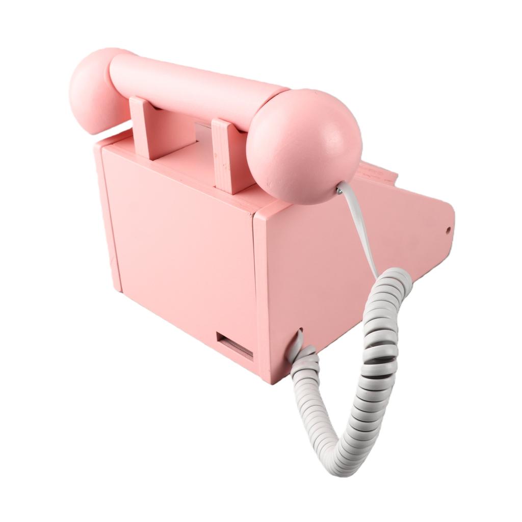 Kindersimulation Telefon Rosa Altmodisch Drehbarer Wählscheibenapparat Retro Design Holzsimulation Retro Wählscheiben Telefon