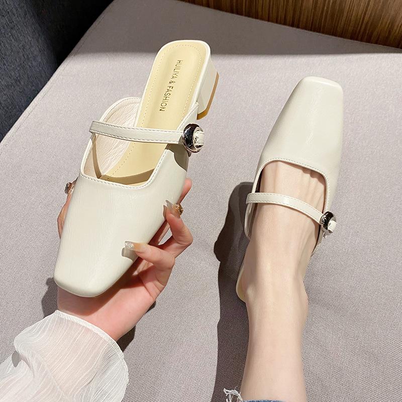 

Модные женские полушлепанцы 2025 Лето Новая мода Ремешок с пряжкой Уличные Нескользящие Высокие каблуки Легкие Удобные Сандалии-слайдеры 40 абрикосовый