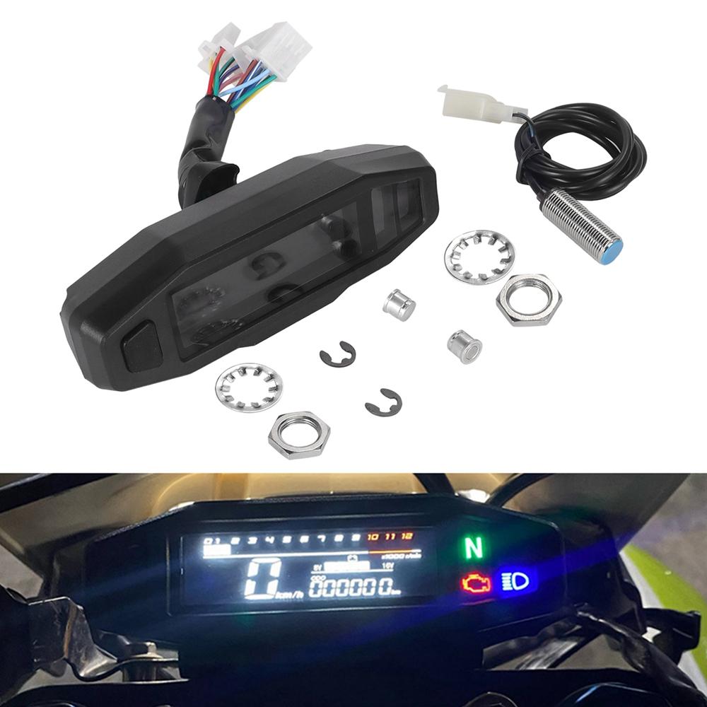 AD Universal Motorcycle Speedometer Digital Speed Meter LED Tachometer Dashboard Instrument Panel Meter LCD Display Y Bracket