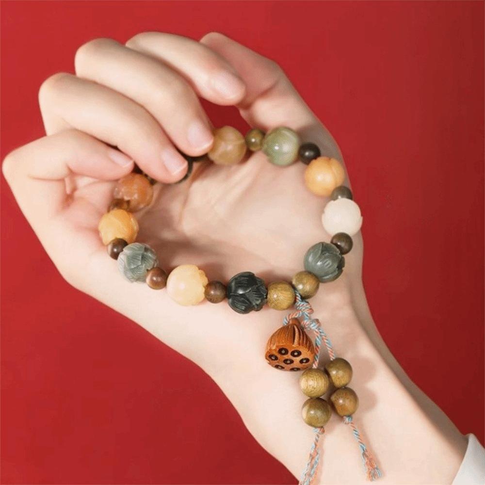 Lotus Charm Tibetan Buddha Bracelet Charm Jewelry Wooden Beads Bracelet  Anxiety Relief