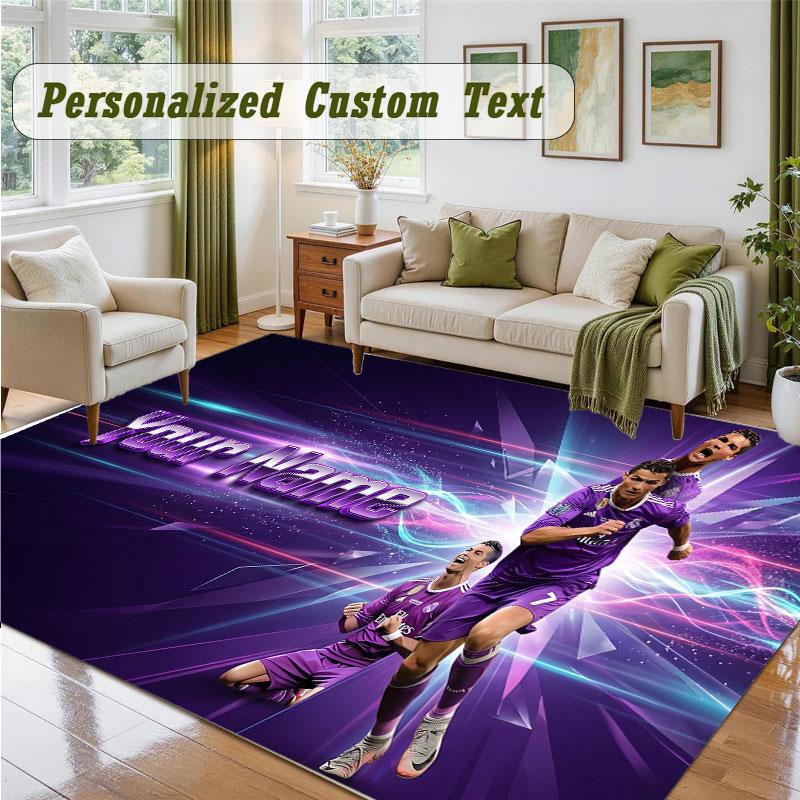 Crystal Velvet Square Rug Custom NameCristiano Ronaldo Pattern Non Slip Home Floor Decor Rug