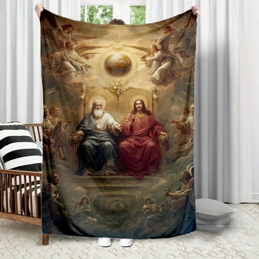 

Christian cultural imagery Flannel printed blanket suitable for all seasons suitable for living room office sofa and travel 75x100cm