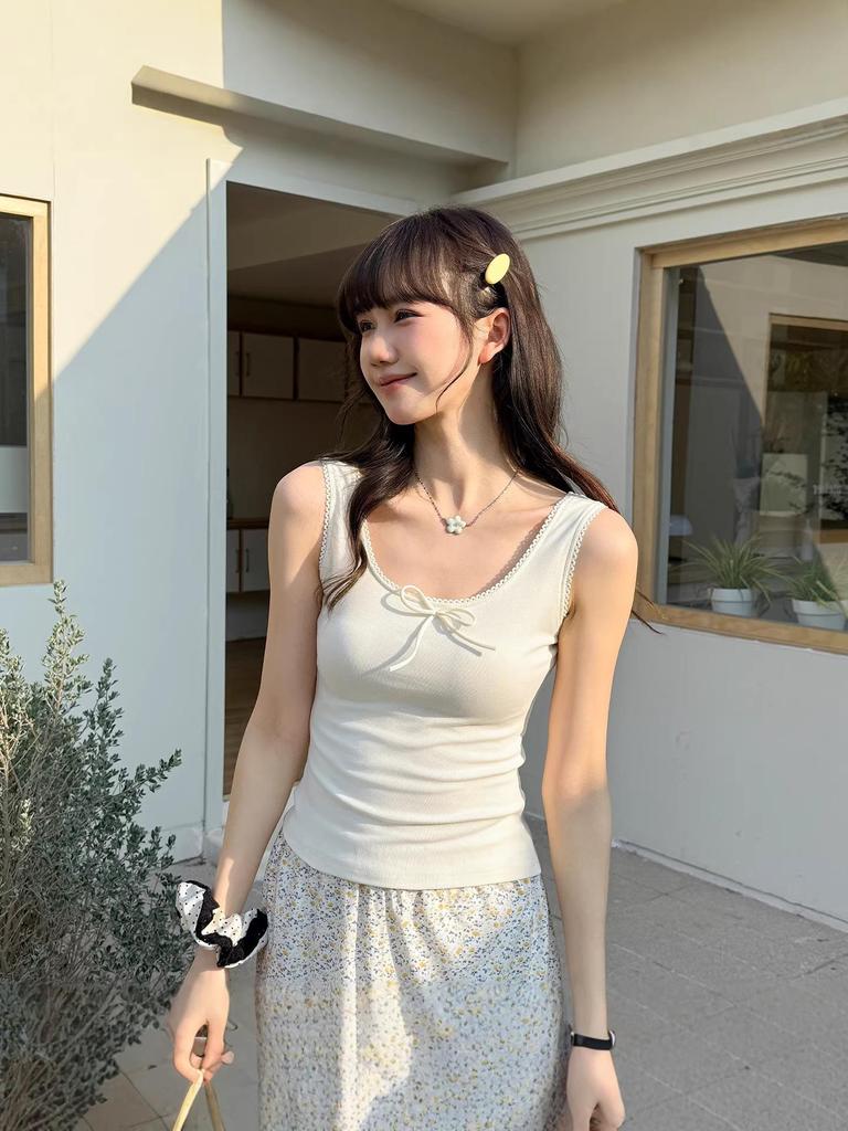 2026 Women's Tight-Fitting Bow Spaghetti Strap Tank Top - Versatile Summer Sleeveless Inner & Outer Wear