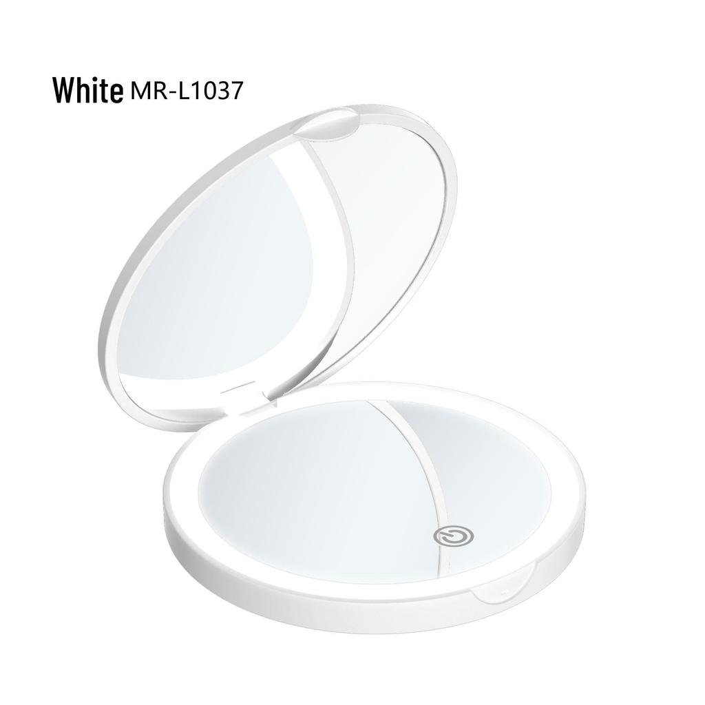 LED Lit Portable Double-Sided Makeup Mirror, 10x Magnification, Folding, with Living Room Fill Light