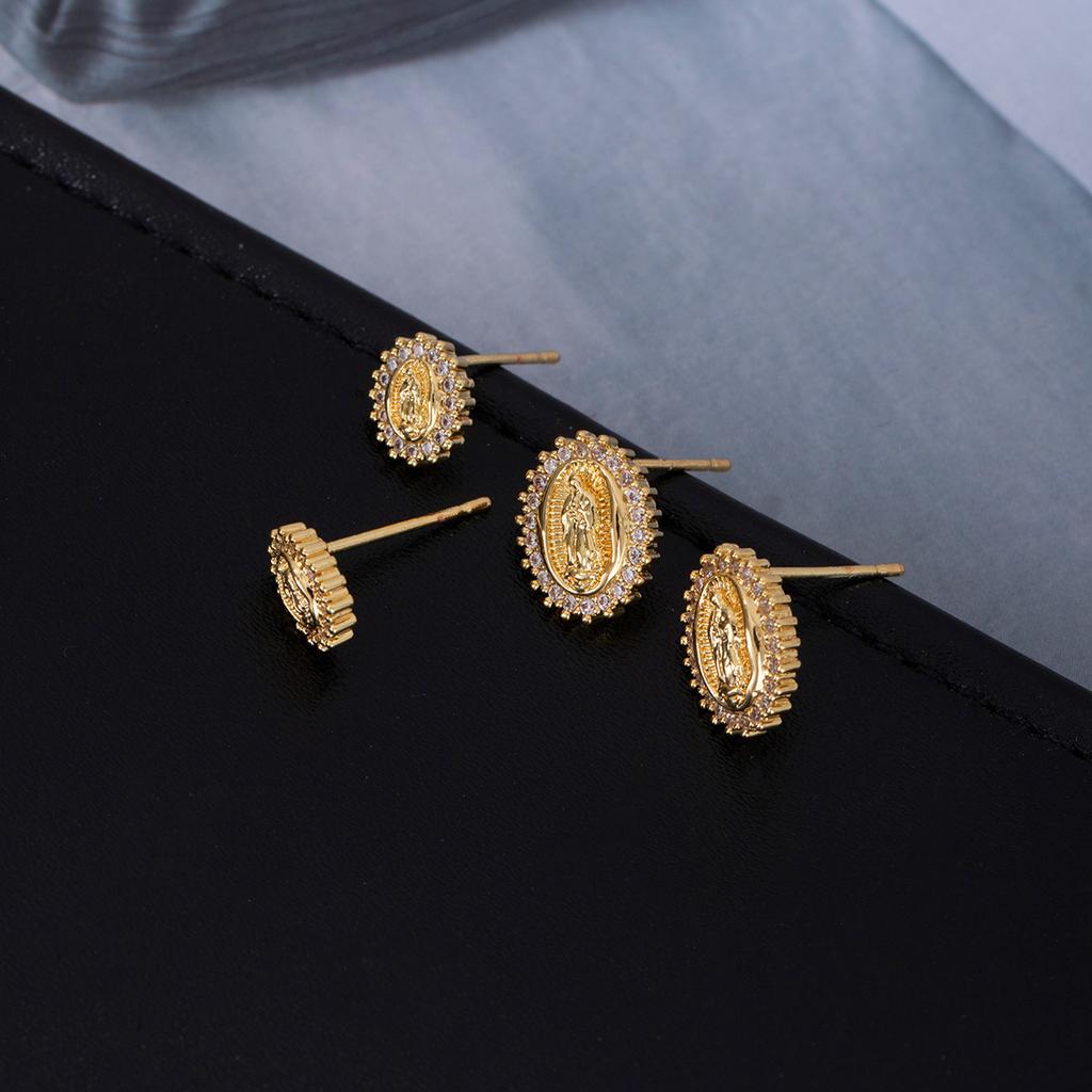 Religious Diamond Delicate Small Stud Earrings Our Lady Premium Vintage Geometric Earrings Women