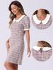 Allegra K Women's Tweed Dress, Peter Pan Collar, Puff Sleeves, A-Line, Mini Dress, Pink, Size L