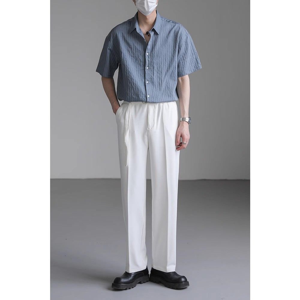 

Мужская летняя футболка с коротким рукавом класса люкс, премиум-качества, с рукавом до локтя, корейская модная, свободного кроя, однотонная, в полоску 3XL синий