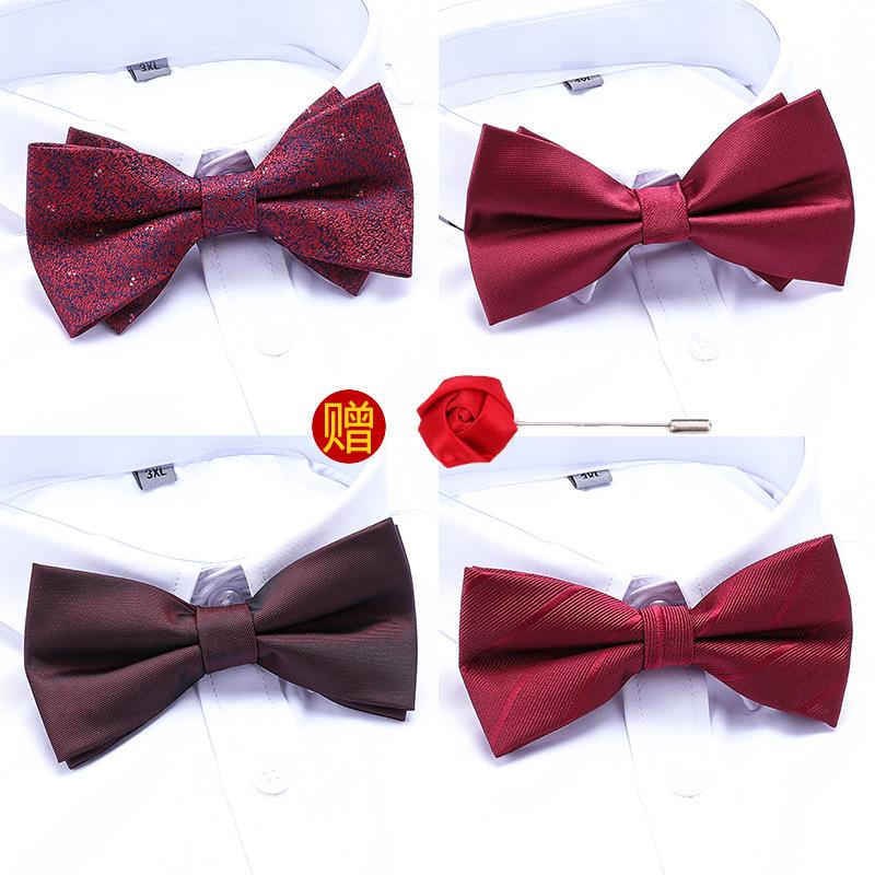 Men'S Double-Layer Synchronized Fabric Bow Tie Groom Best Man Banquet Wedding British And Korean Version Trendy Bow Women'S Free Brooch