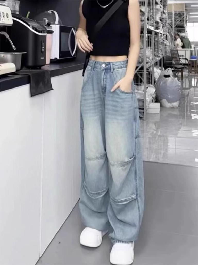 Plus Size High Waist Retro Jeans: Autumn 2025 Loose Straight Wide-Leg Pants