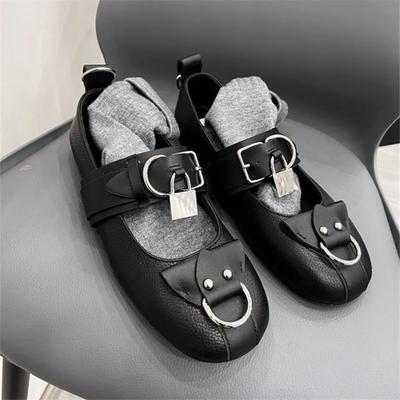 2025 New Women Ballet Flats Metal Buckle Decor Walking Loafers Ladies Mary Jane Designer Padlock Espadrilles Outdoor Flat Shoes