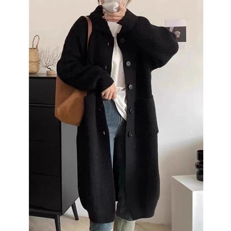 

Осенне-зимняя мода Водолазка Кардиган Женский свитер Однобортный Однотонный Повседневный Свободный С длинным рукавом Вязаные кардиганы Офисные Элегантные пальто One size чёрный