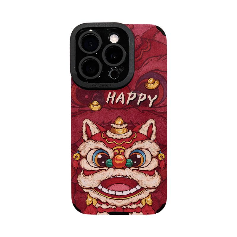 

Милый браслет с танцем льва, Подходит для чехла телефона Apple Новый год 15pro, Красный и праздничный, 14 отверстий, защита от падения 13/12 Redmi K30S