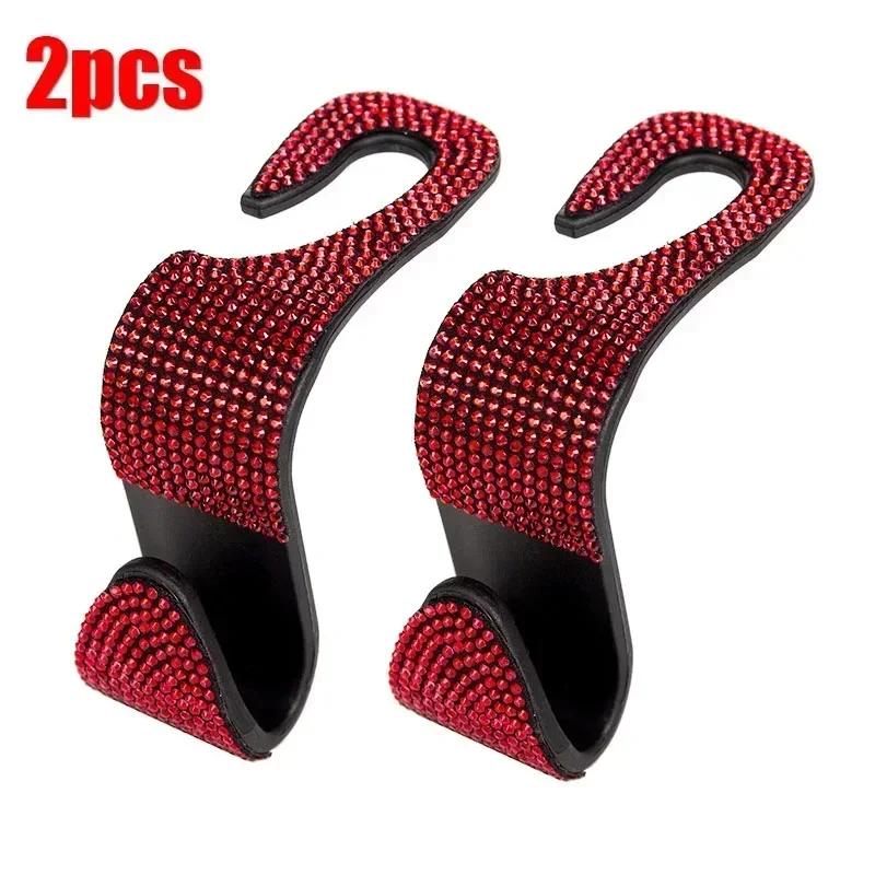 2Pcs Car Seat Back Hook Bling Diamond Hanger Backseat Auto Back Universal Headrest  Storage Holder Car Interior Accessories