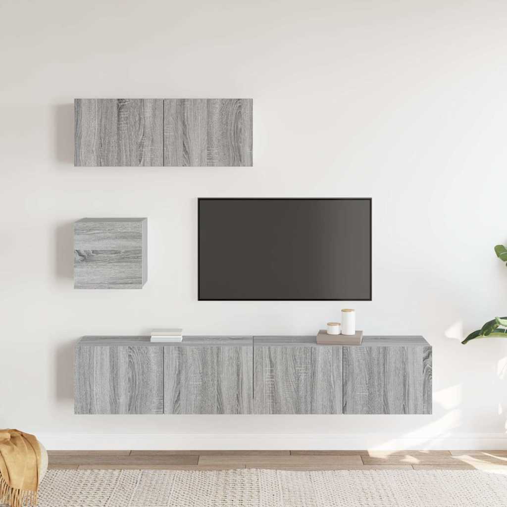 vidaXL 4-tlg. TV-Schrank-Set Grau Sonoma Holzwerkstoff