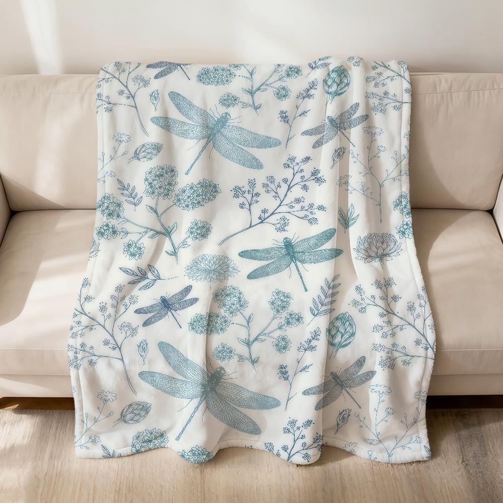 Fashion Print Dragonfly Pattern Blue Flannel Soft Warm Plush Blanket Sofa Living Room Pet Hogar Bedroom Gift Home Car Portable