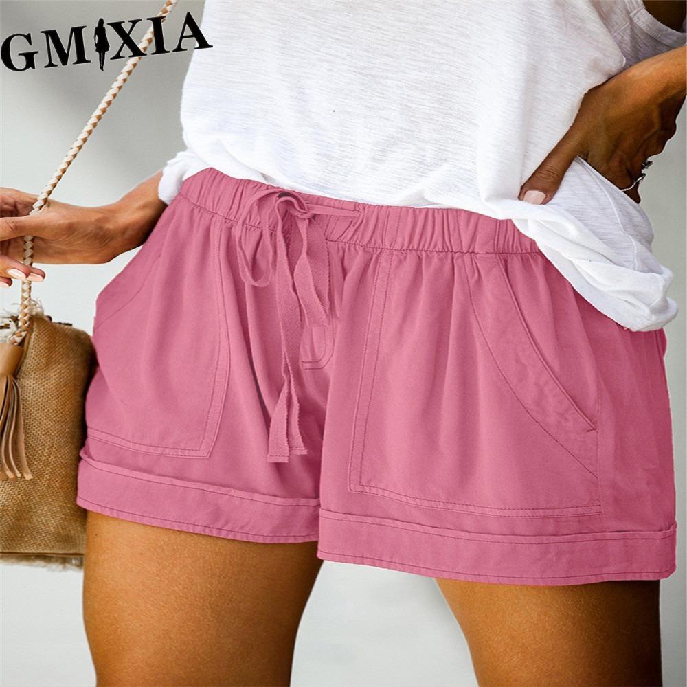 GMXIA Women's Casual Loose Elastic Waist Plus Size Shorts with Pockets Trousers