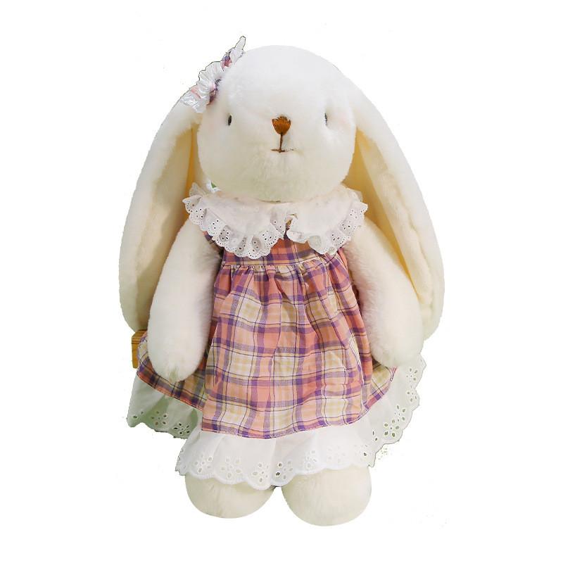 Plush Rabbit Toy With Bow And Dress Decoration Fur For Kids Birthday Gift