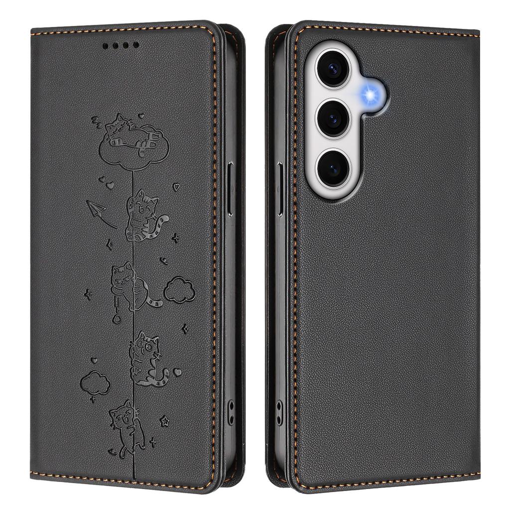 For Samsung Galaxy S24 FE Case RFID Blocking Wallet Stand Imprinted Cat Pattern Leather Phone Cover
