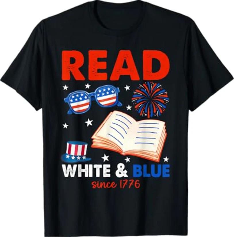 Read White Blue Since 1776 Patriotic Bookworm 4th of July T-Shirt 3XL
