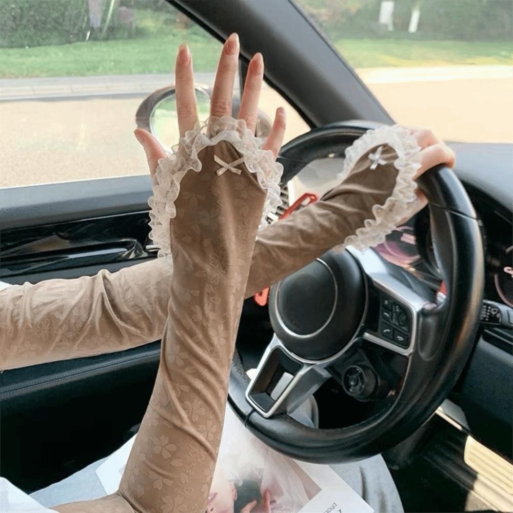 Breathable Sun Protection Sleeves Loose Fit Design Cooling Lace Arm Covers Elastic Trim Comfortable Sunscreen Arm Guards
