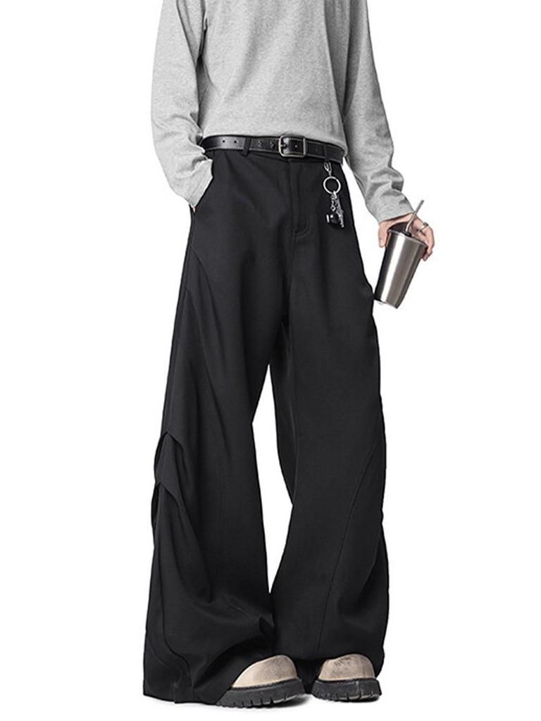 American high street pleated wide-leg pants men's summer design sense niche scimitar mopping pants drape versatile casual pants
