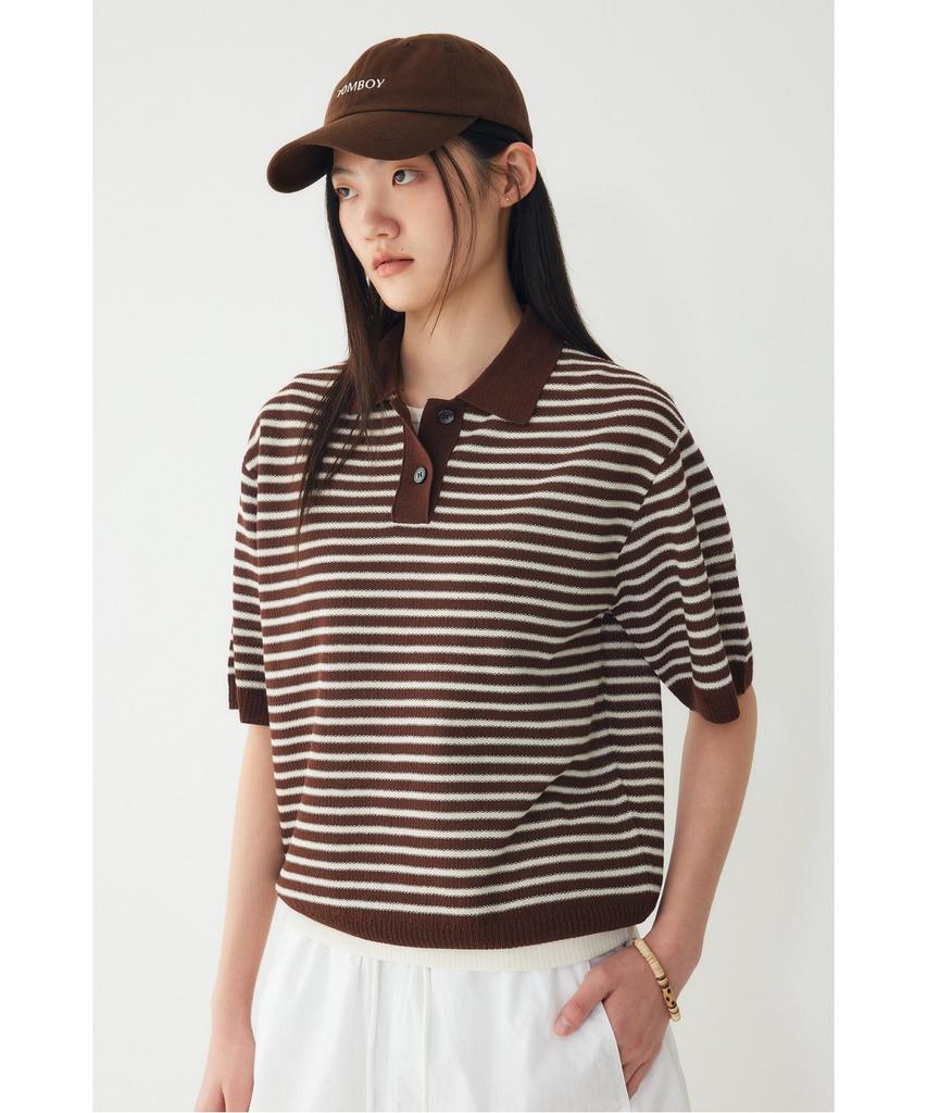 STUDIO TOMBOY Striped Collar Pullover _Brown_9176352971