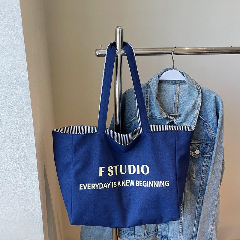 Casual canvas bag Lazy wind underarm bag 2025 new letter tote bag large capacity double-sided shoulder bag