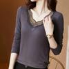 Tops for Women Pullover Long Sleeve V-neck  Autumn Winter Warm Slim Thickened Lace Top
