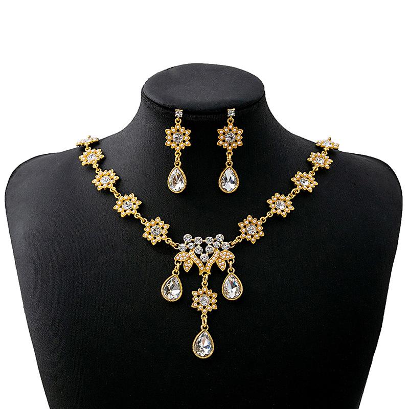 Luxury Atmospheric Water Drop Jewelry Set, Geometric Round Pearl Earrings, Elegant Flower Necklace For Women