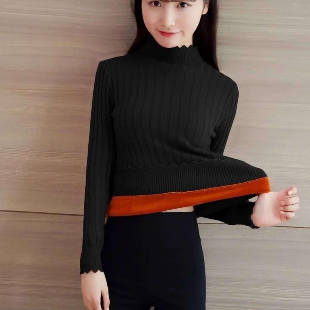 Women Slim Padded Thickened Sweater Winter New Short Half-high Neck Casual Warm Knitted Bottoming Sweater