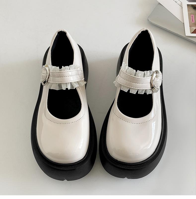 

Fashion temperament white British style heightened platform small leather shoes women s 2025 new spring and autumn Velcro Mary Jane shoes 39 бежевый