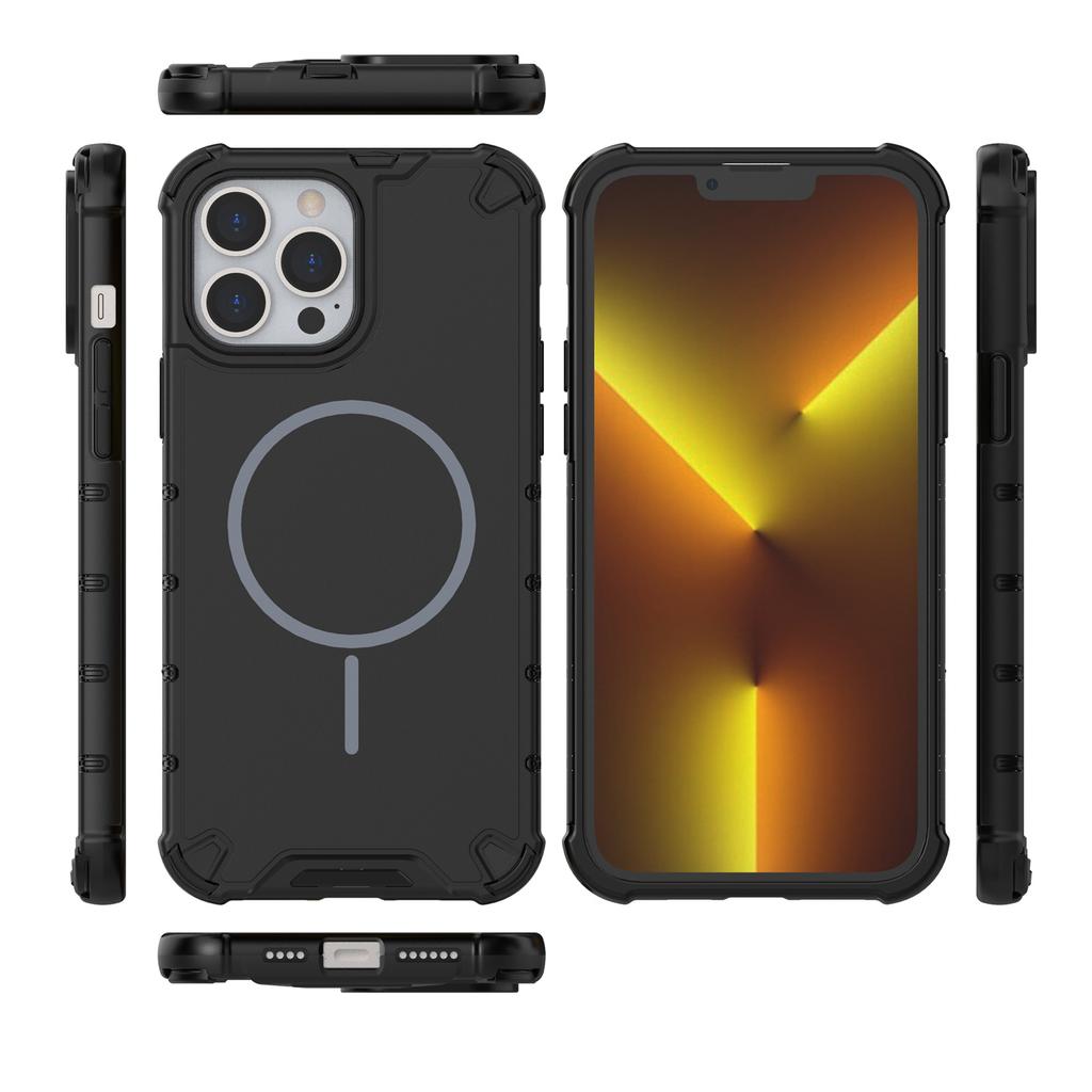 For iPhone 13 Pro Magnetic Case Corrugated Texture Heat Dissipation Shockproof TPU+PC Phone Back Cover