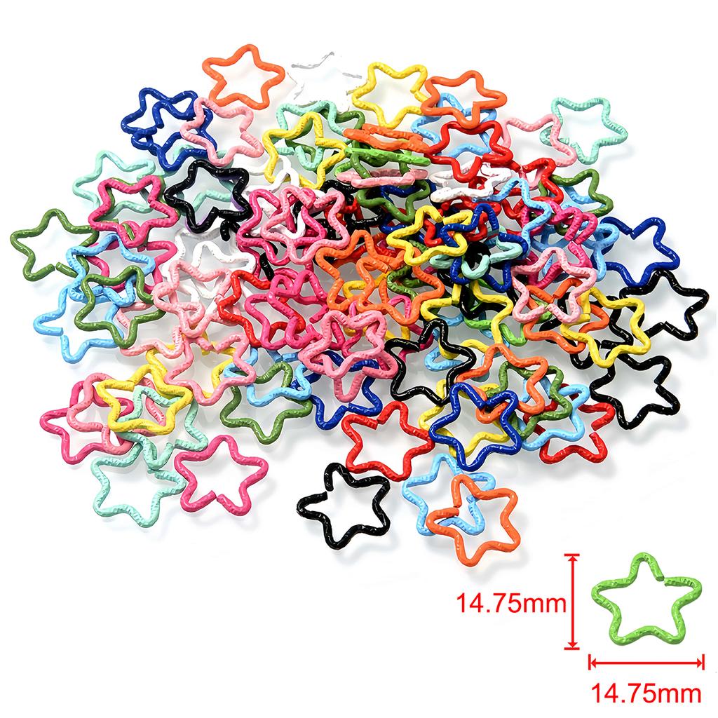 50PCS Colorful Mixed Alloy Split Jump Rings Star Heart Round Twisted Open Single Loops Ring Connector for Jewelry Making Finding