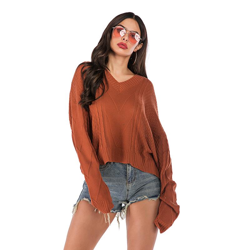 Europese en Amerikaanse dameskleding herfst en winter los huis V-hals herfst gebreide trui pullover trui