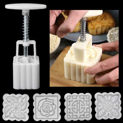 5Pcs Stamps Square Flower Moon Cake Mold 50g Pastry Mooncake Mould DIY Tool