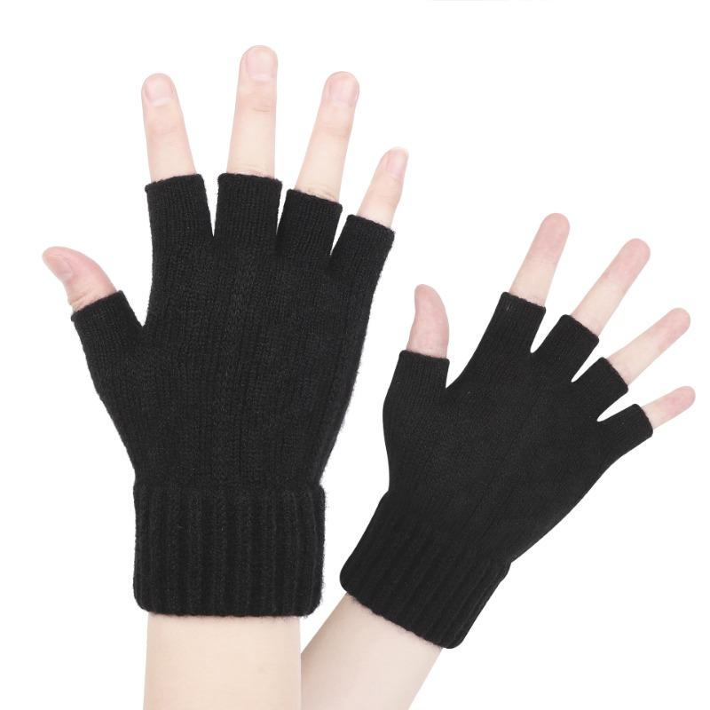 Winter Touch Screen Gloves Men's Finger Warm Piled Thickened Jacquard Wool Half Finger Knitted Gloves