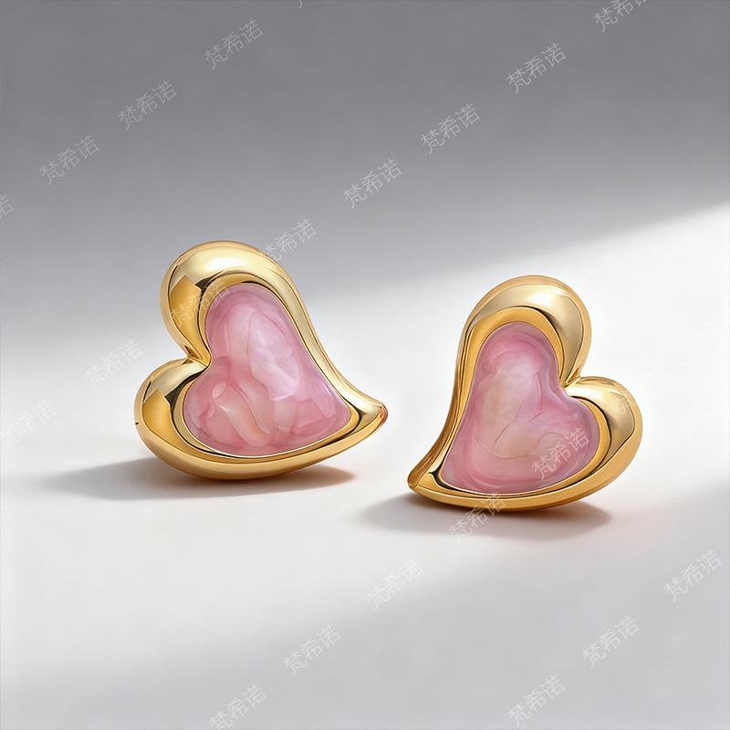 Versatile Iridescent Heart-Shaped Stainless Steel Stud Earrings
