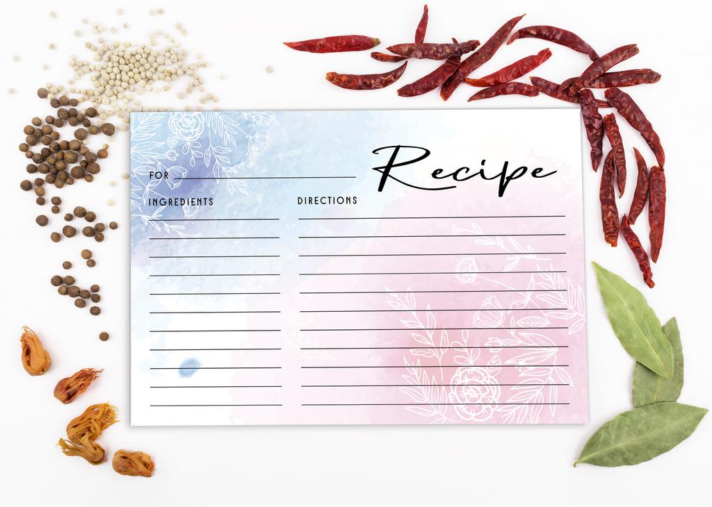 Inkdotpot Recipe Card 6x4 Inch Single-Sided Recipe Design Cards Water Color Floral Recipe Cards Wedding-Bridal Shower-Baby Shower- Pack of