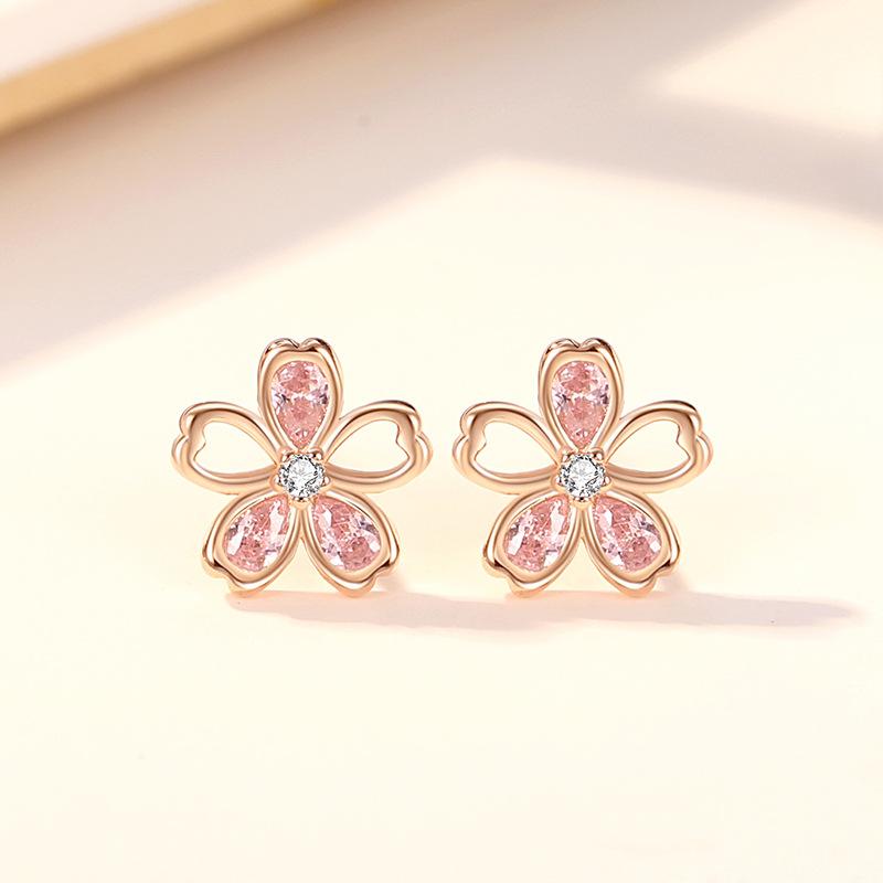 Japan and Korea S925 Sakura Necklace for Women, Fashionable Peach Blossom New Fresh Set Necklace, Light Luxury Jewelry