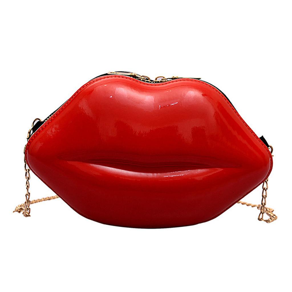 Plastic Candy Color Small Shoulder Bag Aesthetic Cute Lip Shape Crossbody Bag Evening Purse Coin Bag with Metal Chain