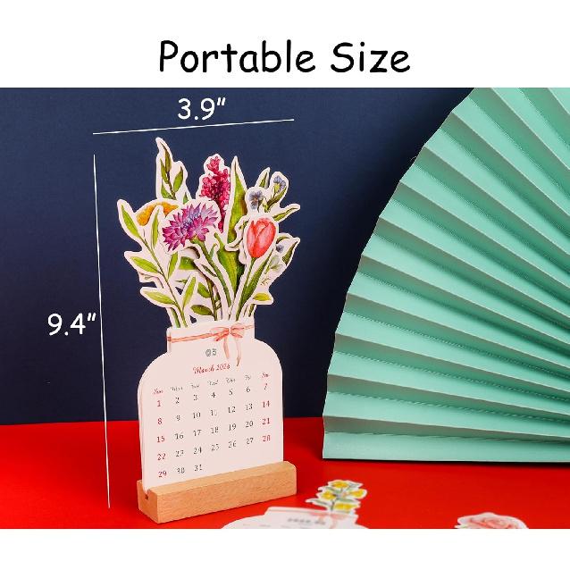 2026 Creative Flower Desk Calendar, Vase Shaped New Year Monthly Calendar Planner 3.9" x 9.4"