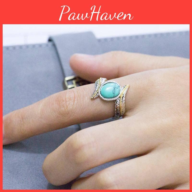 Feather Geometric Turquoise Ring Women Alloy Jewelry Party Decoration Engagement