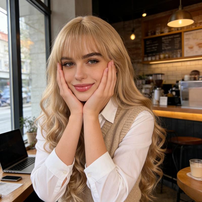 Full Bangs Long Curly Hair Set Women'S Wig Personalized Fashion Outdoor Party Simulation Head-Wearing Synthetic Wig