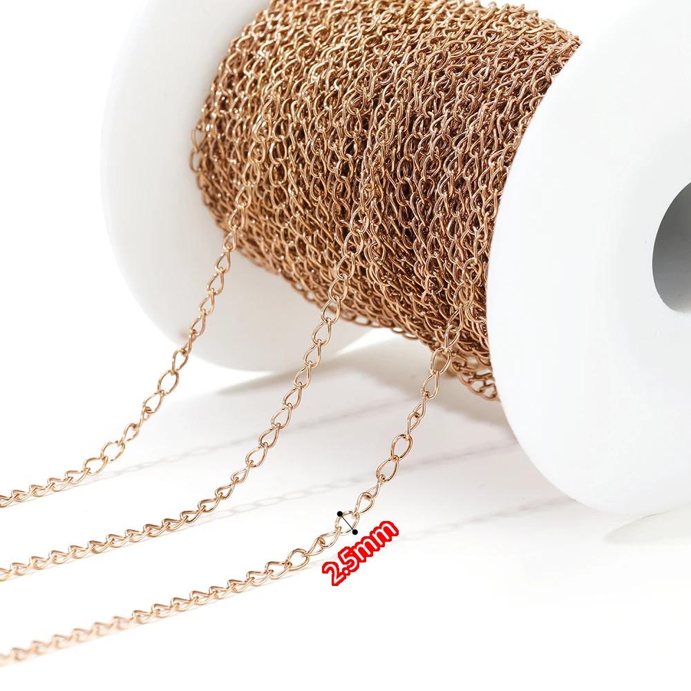 5 Meters Stainless Steel Rose Gold Necklaces Extension Tail Chain Bulk Bracelets Extender Chains for DIY Jewelry Making Supplies