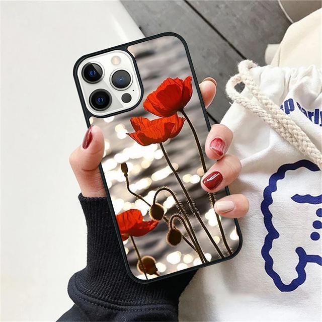 Rote Mohnblume Handyhülle Rückseite für iPhone 17 Air 16 15 14 13 11 12 Pro Max Plus Hülle Coque