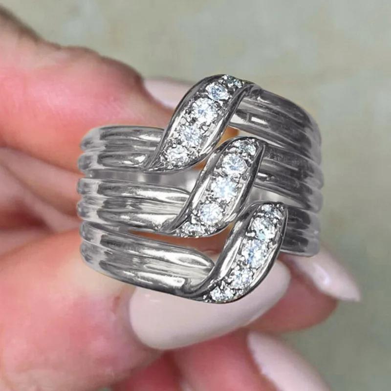 

CAOSHI Multi-layers Paved CZ Rings for Women Gold Color/Copper Color Luxury Wedding Band Accessories Cocktail Party Zircon 5