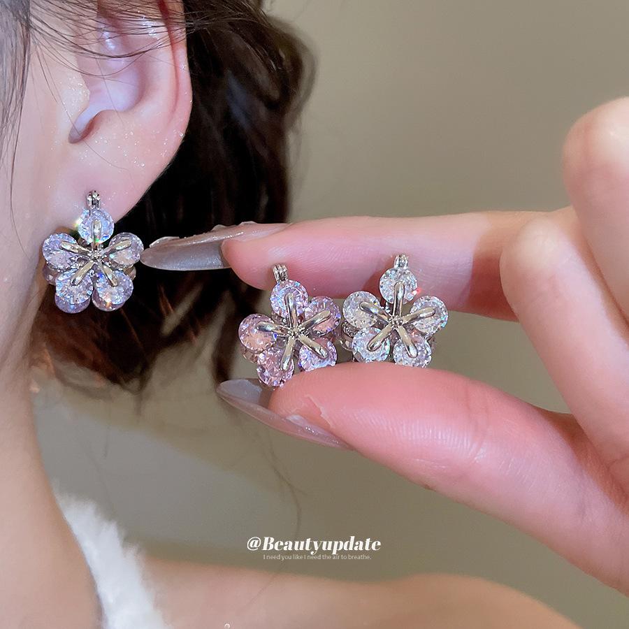 Korean Sweet Zirconia Double-Sided Floral Earrings - Luxury, High-End, Fashionable Jewelry for Women