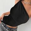 2025 New Fashionable Casual Women's T-Shirt Solid Color Single Shoulder Asymmetrical Slim Fit Top One-Piece Neck