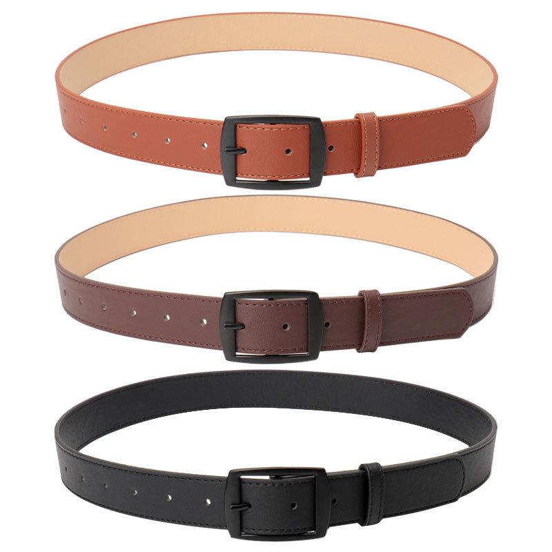 European and American Casual Square Buckle Imitation Leather Belt for Men and Women Versatile Jeans Belt Fashionable and High-end Women's Belt